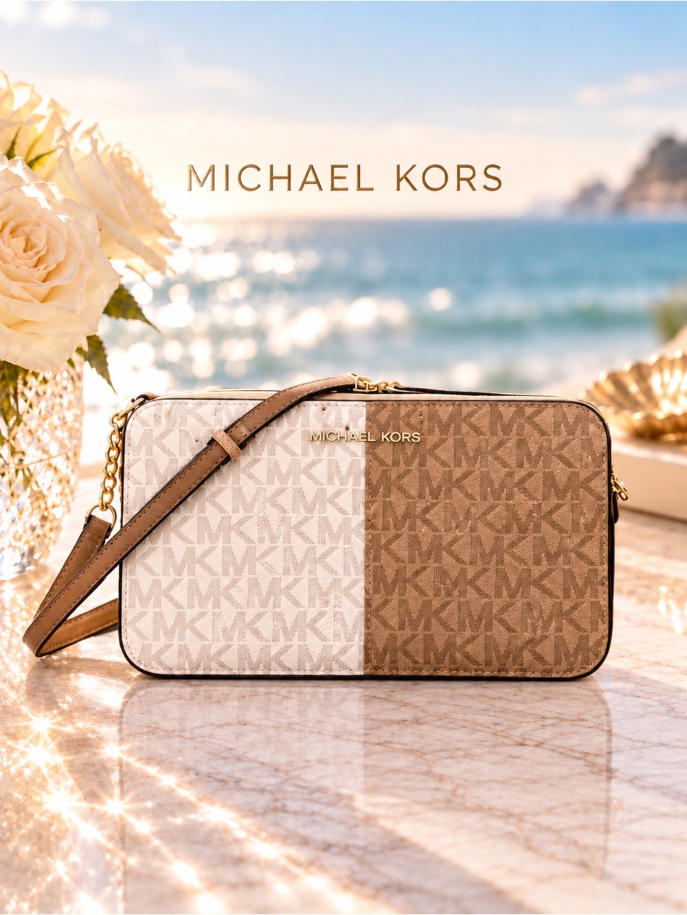 Michael Kors Jet Set Camel Multi Crossbody NWT